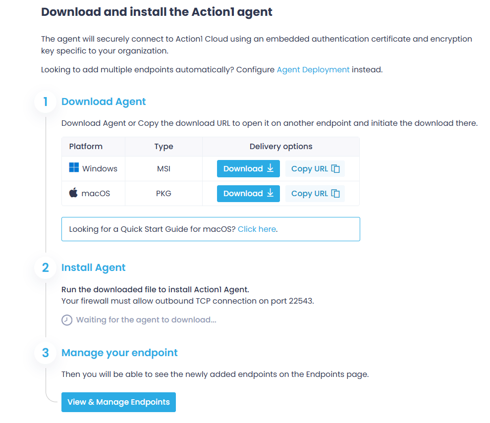 Installing Action1 agent