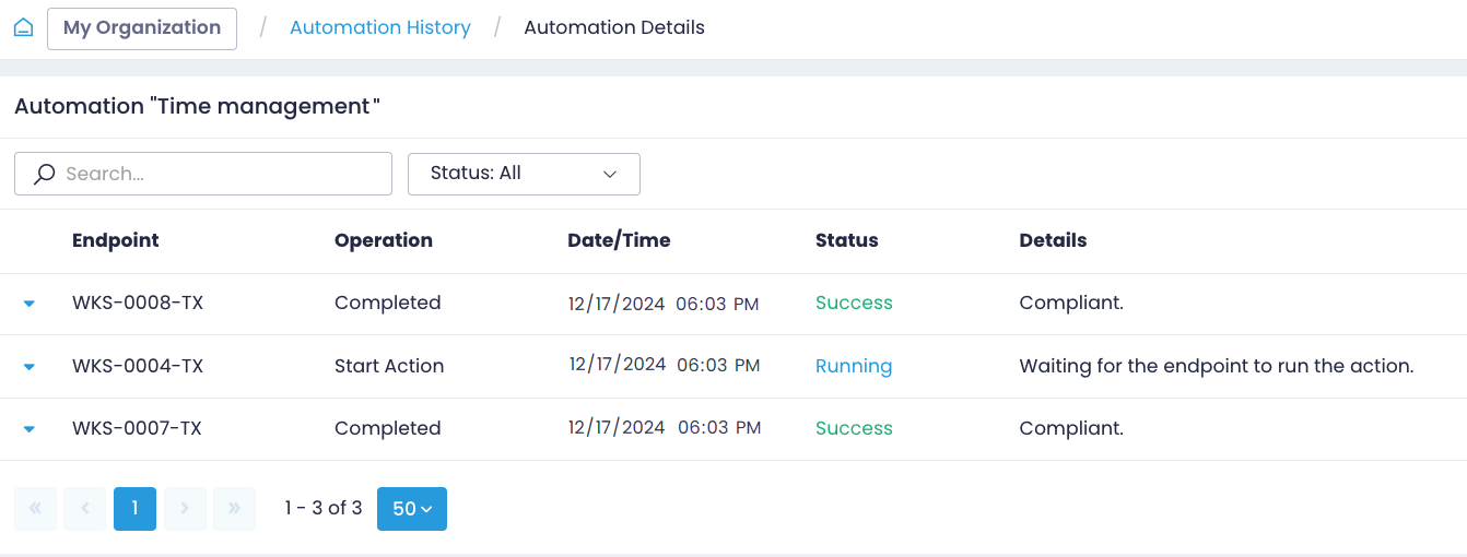 Run script automation - History