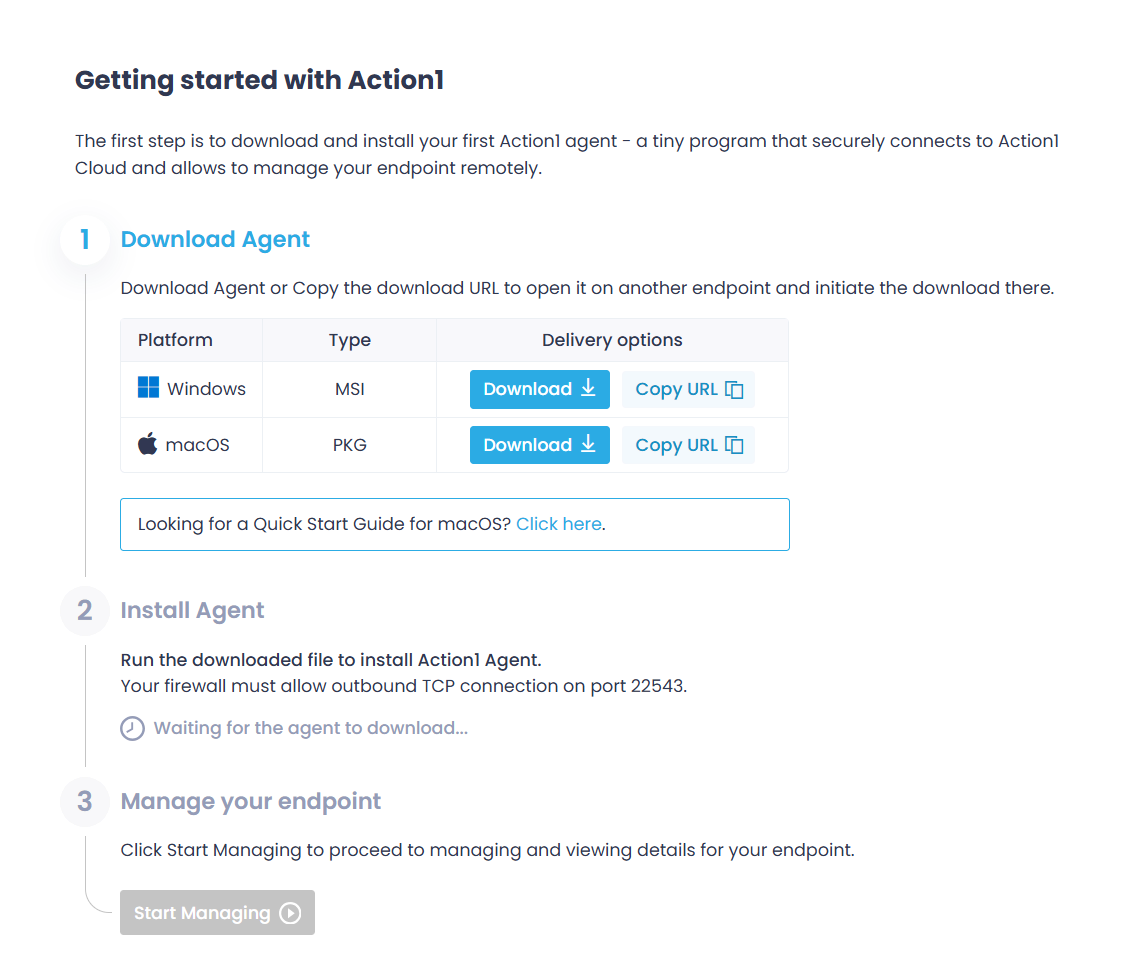 Installing Action1 agent
