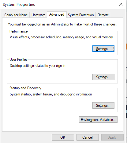 System Properties dialog