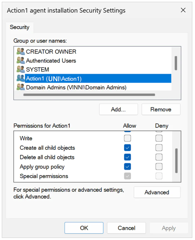 Group Policy - Advanced permissions for a computer