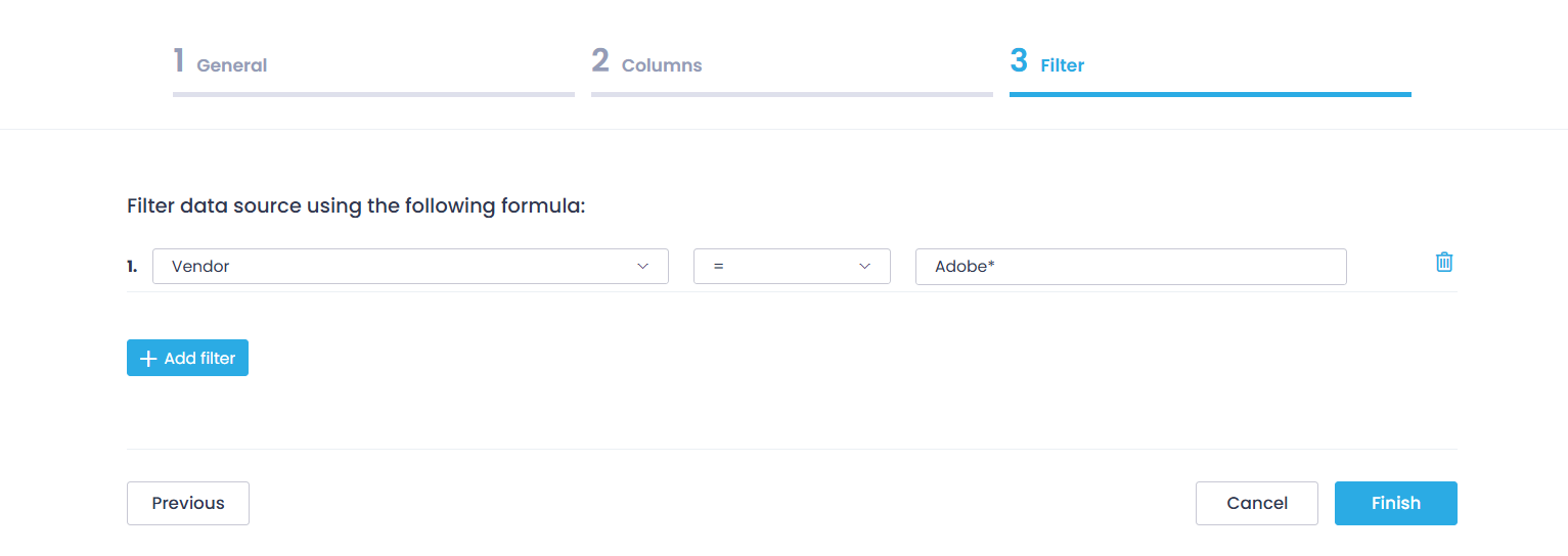 Adding a custom report - Filter tab