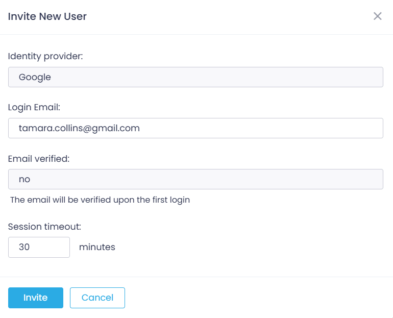 invite-google-user Endpoints view and General tab expanded