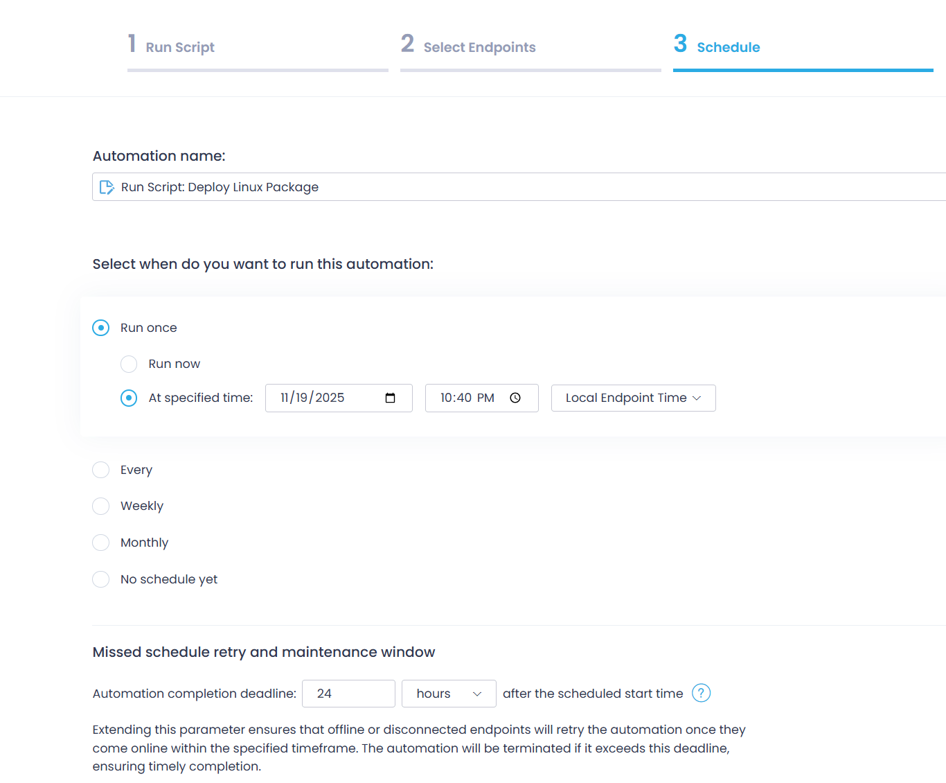 Deploy-Linux-Package-schedule Creating a new package