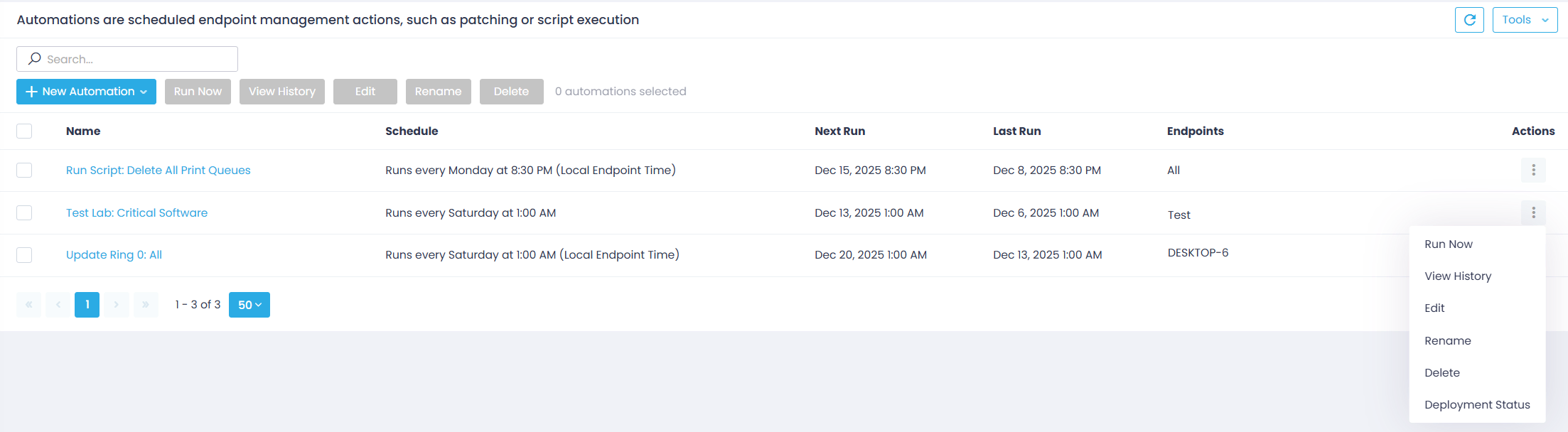 automations-actions-menu Endpoints view and General tab expanded