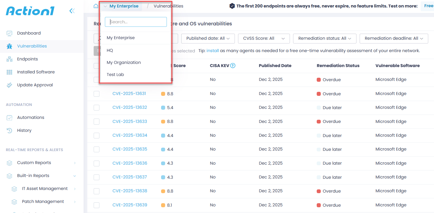 switch-org-enterprise Endpoints view and General tab expanded