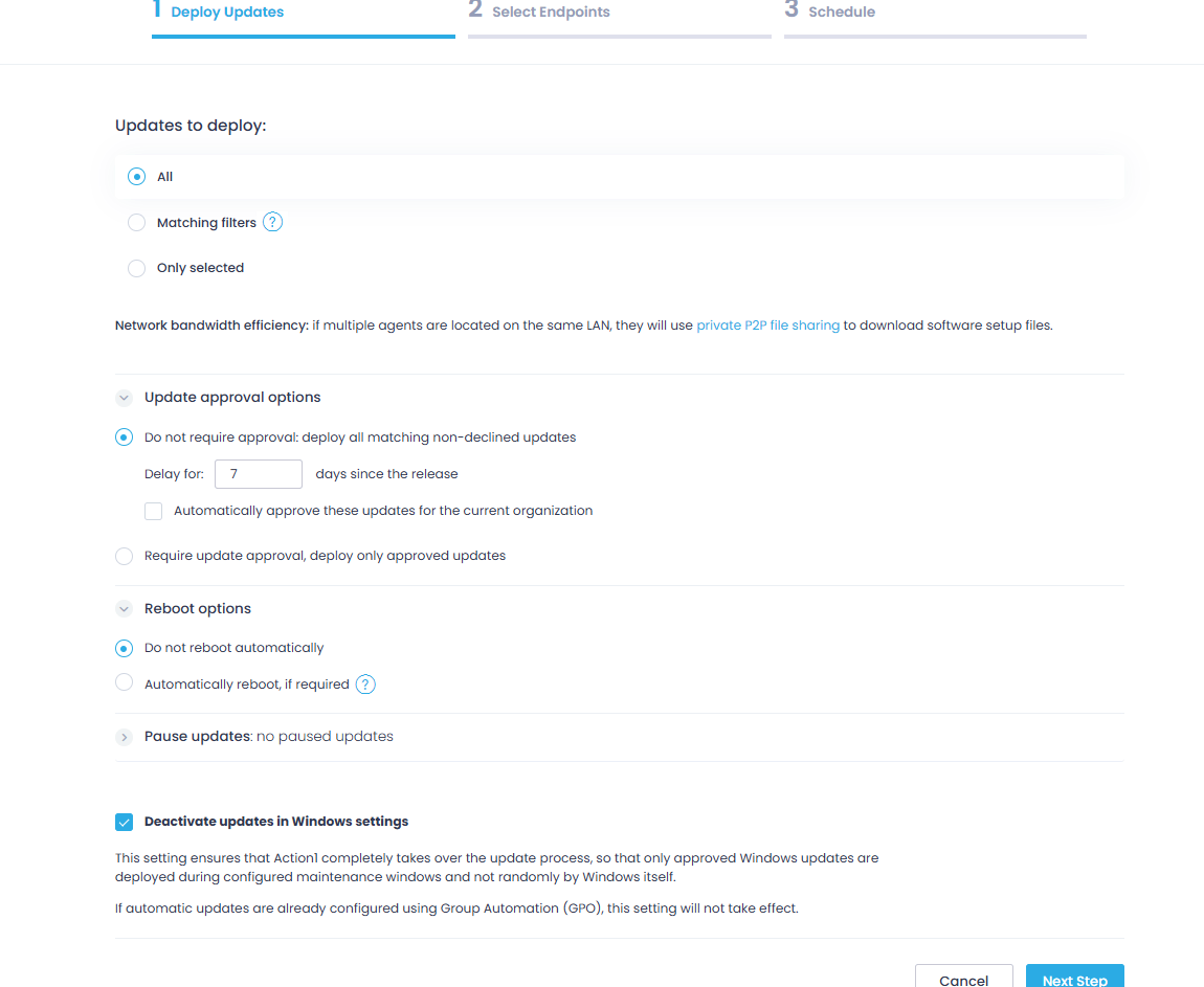 Select which updates you want to deploy.