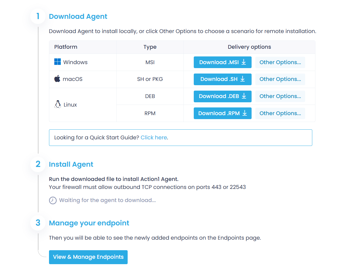Agent download step of the wizard.