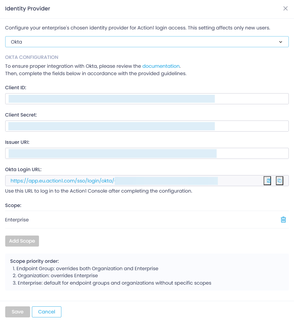 okta_identity_provider Using Advanced settings in the console to configure Okta as identity provider.