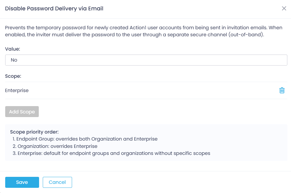 Use advanced settings to prevent initial password emailing.