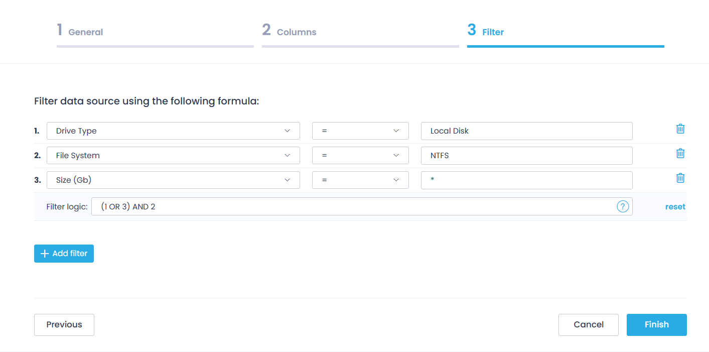filter-logic Use filter logic to create complex boolean expressions for applying filters.