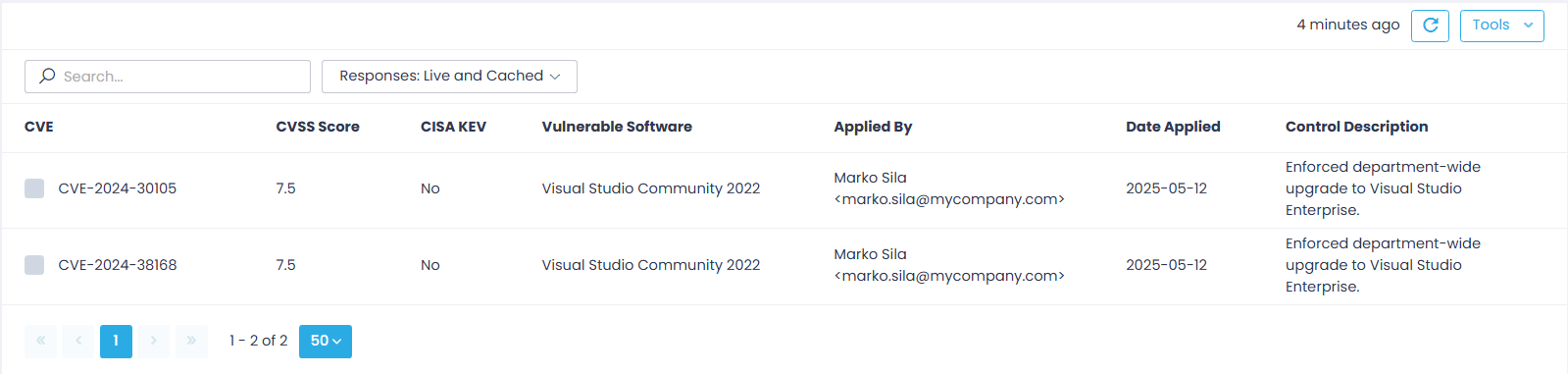 report-doc-c-c Report on compensating controls that were documented when addressing vulnerabilities on managed endpoints.