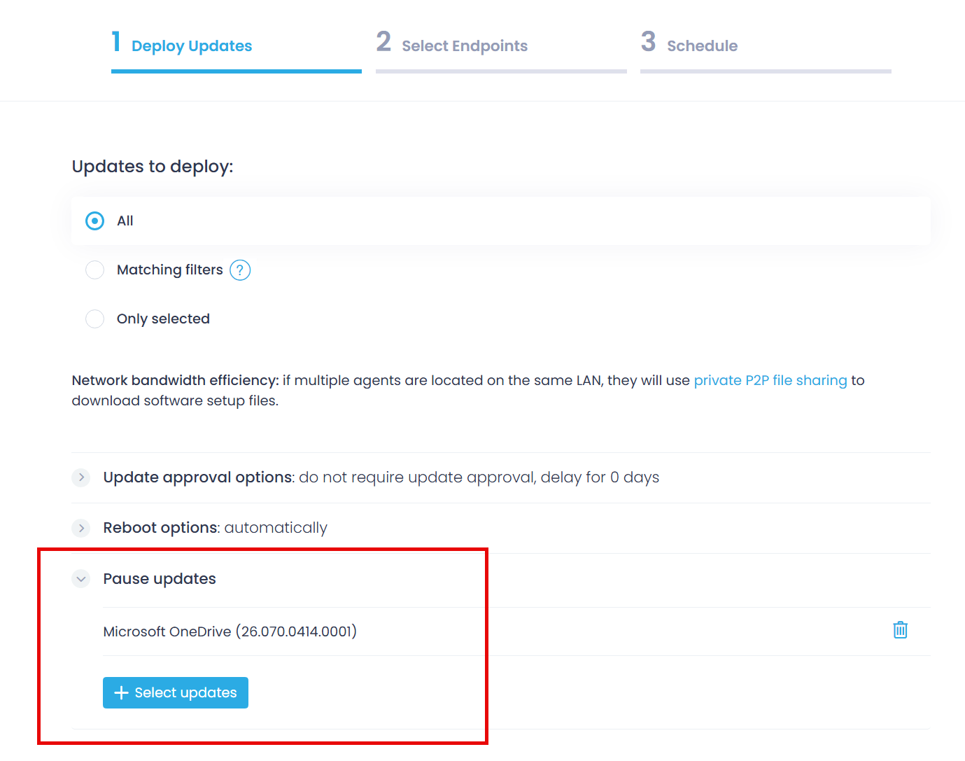 pause-updates Use Pause option in the automation wizard to exclude software from deployment.