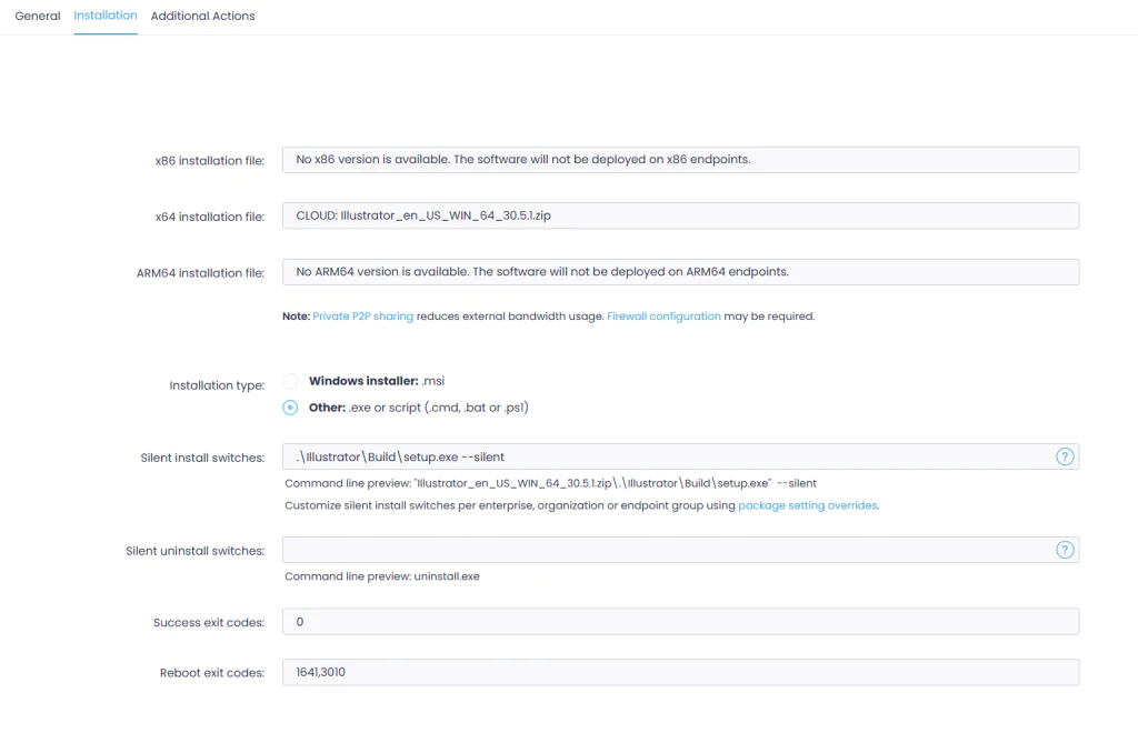 App package with exe file - version installation settings