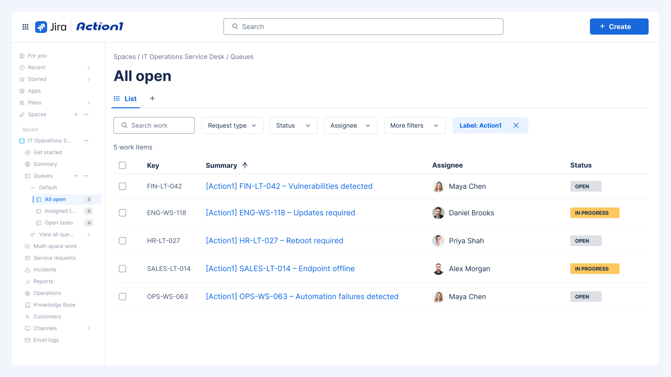 Action1 x Jira — Queue Screenshot 2