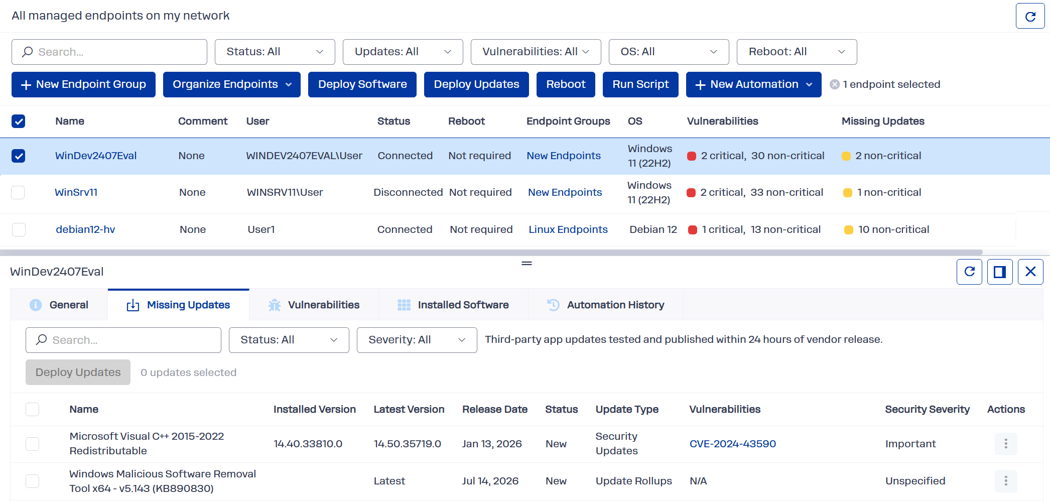 List of all endpoints with Action1 agent installed.