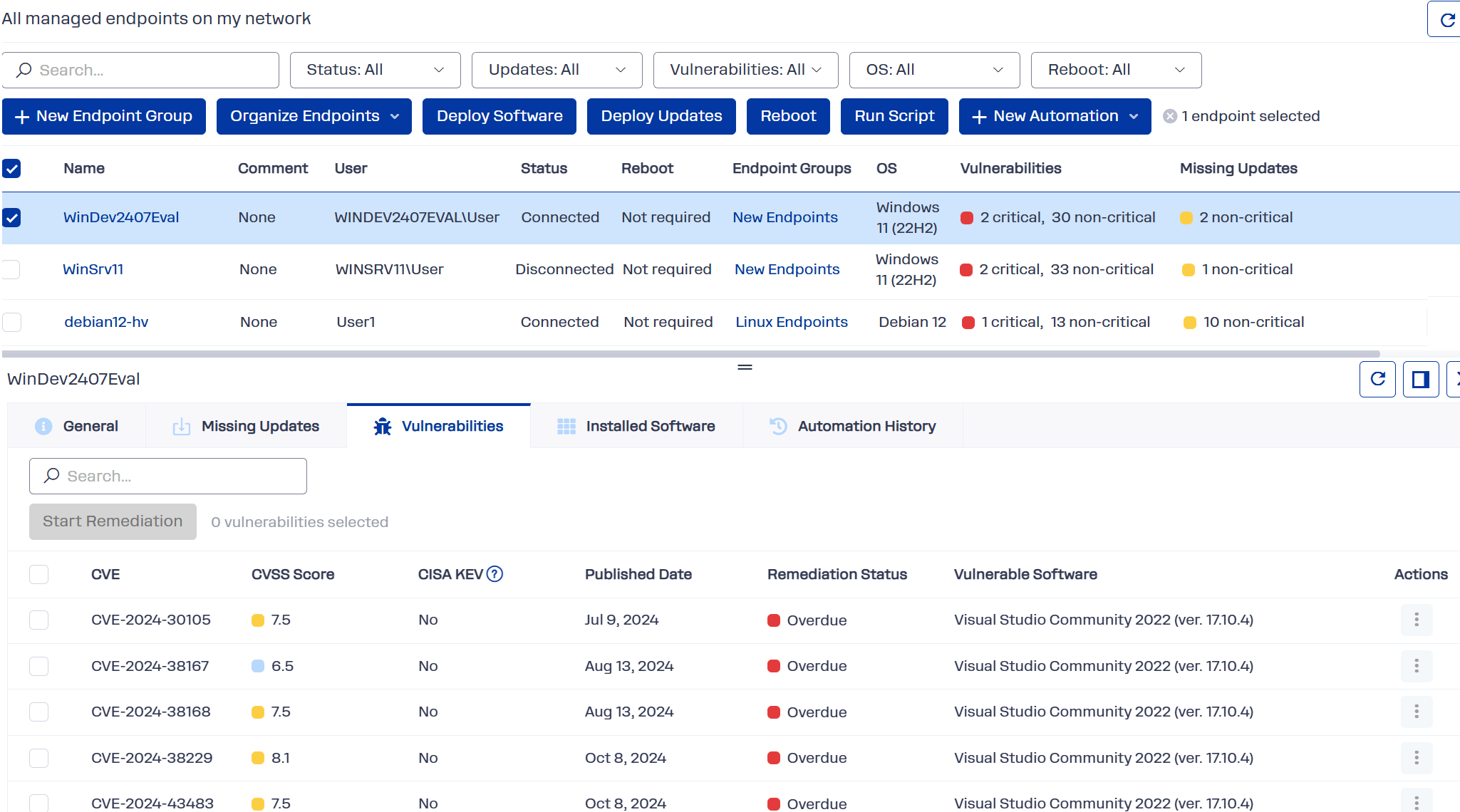 endpoints-vulnerbilities-tab Vulnerabilities tab for selected endpoint.