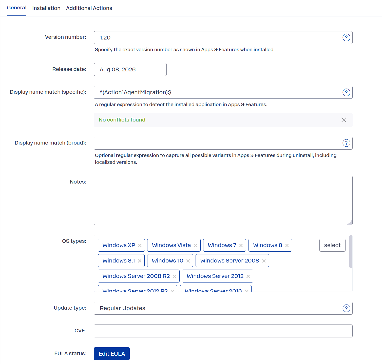 General-new General properties of package version for Agent Migration package.